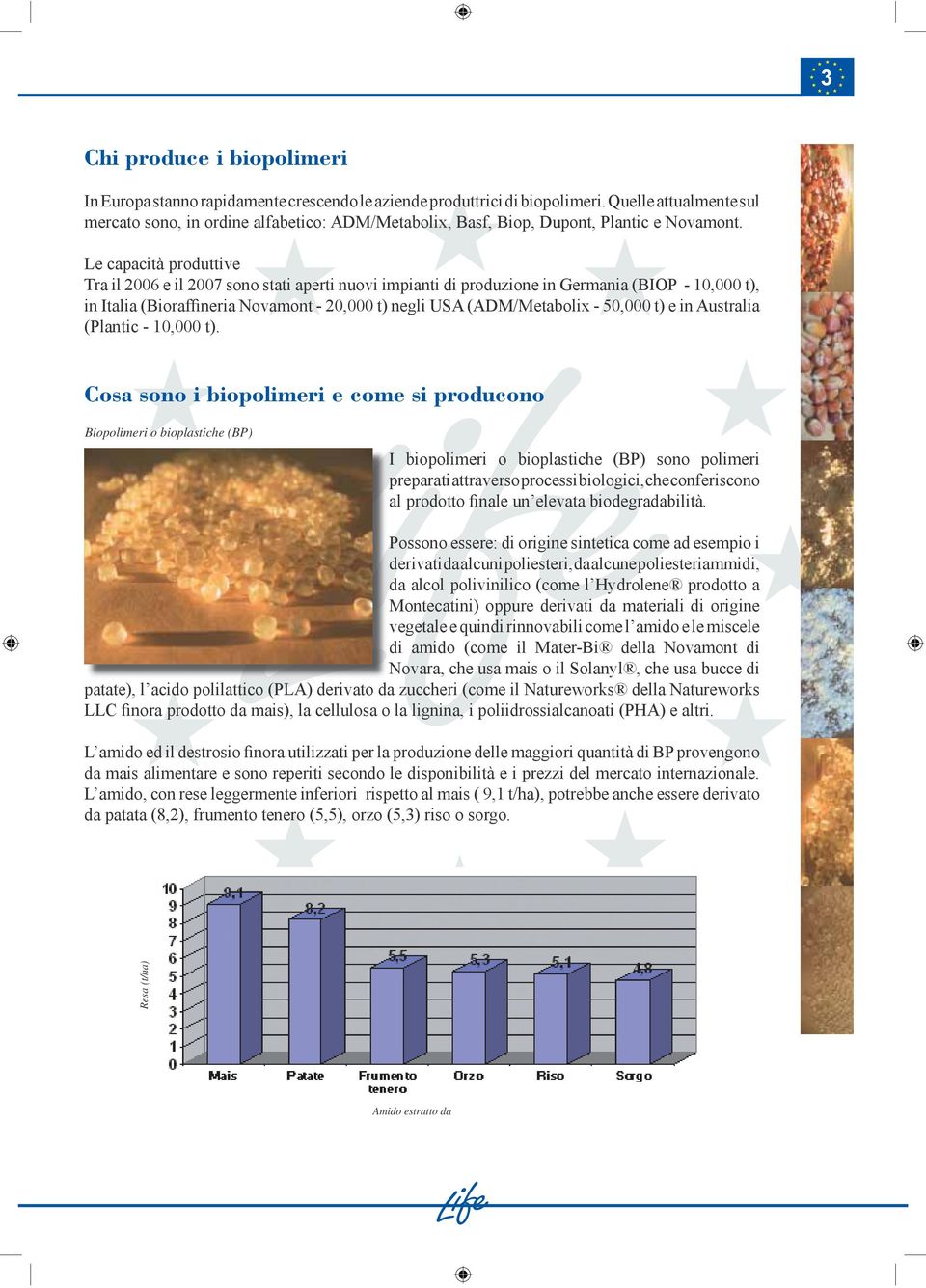 Le capacità produttive Tra il 2006 e il 2007 sono stati aperti nuovi impianti di produzione in Germania (BIOP - 10,000 t), in Italia (Bioraffineria Novamont - 20,000 t) negli USA (ADM/Metabolix -