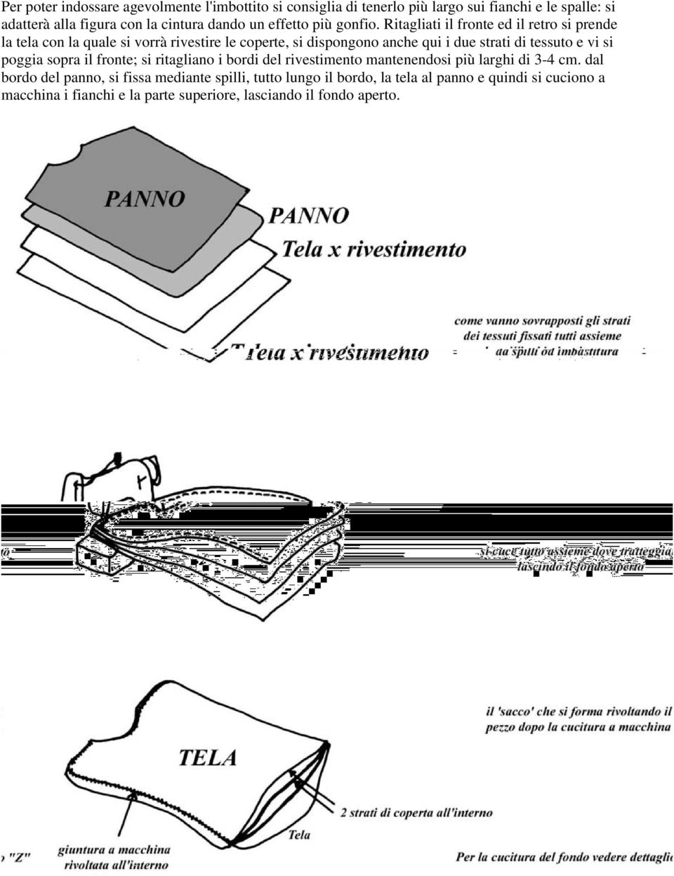 Ritagliati il fronte ed il retro si prende la tela con la quale si vorrà rivestire le coperte, si dispongono anche qui i due strati di tessuto e vi