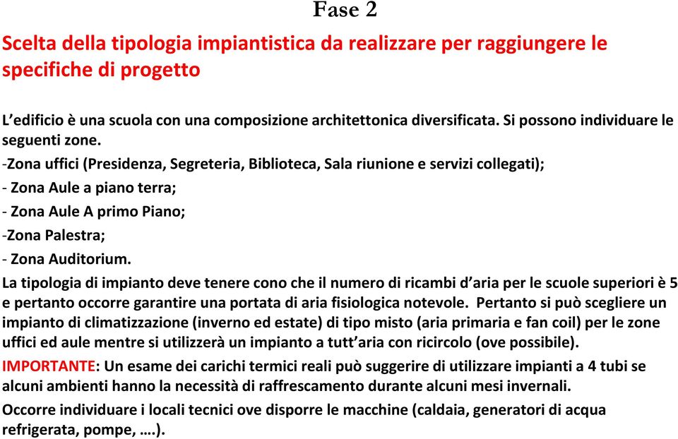 -Zona uffici (Presidenza, Segreteria, Biblioteca, Sala riunione e servizi collegati); - Zona Aule a piano terra; - Zona Aule A primo Piano; -Zona Palestra; - Zona Auditorium.