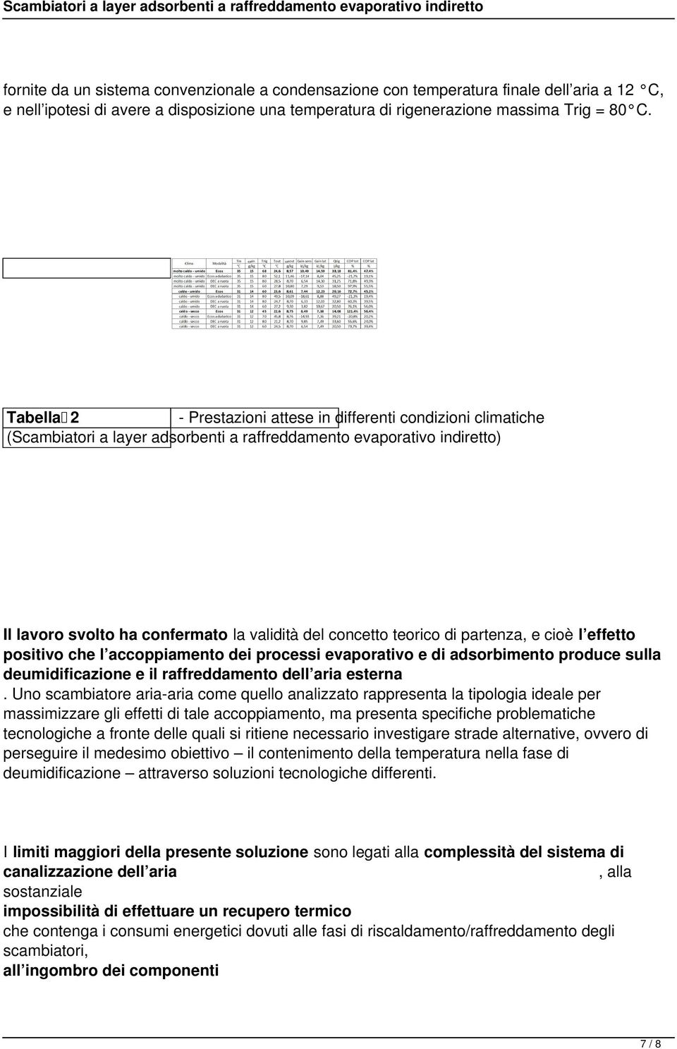 processi evaporativo e di adsorbimento produce sulla deumidificazione e il raffreddamento dell aria esterna.