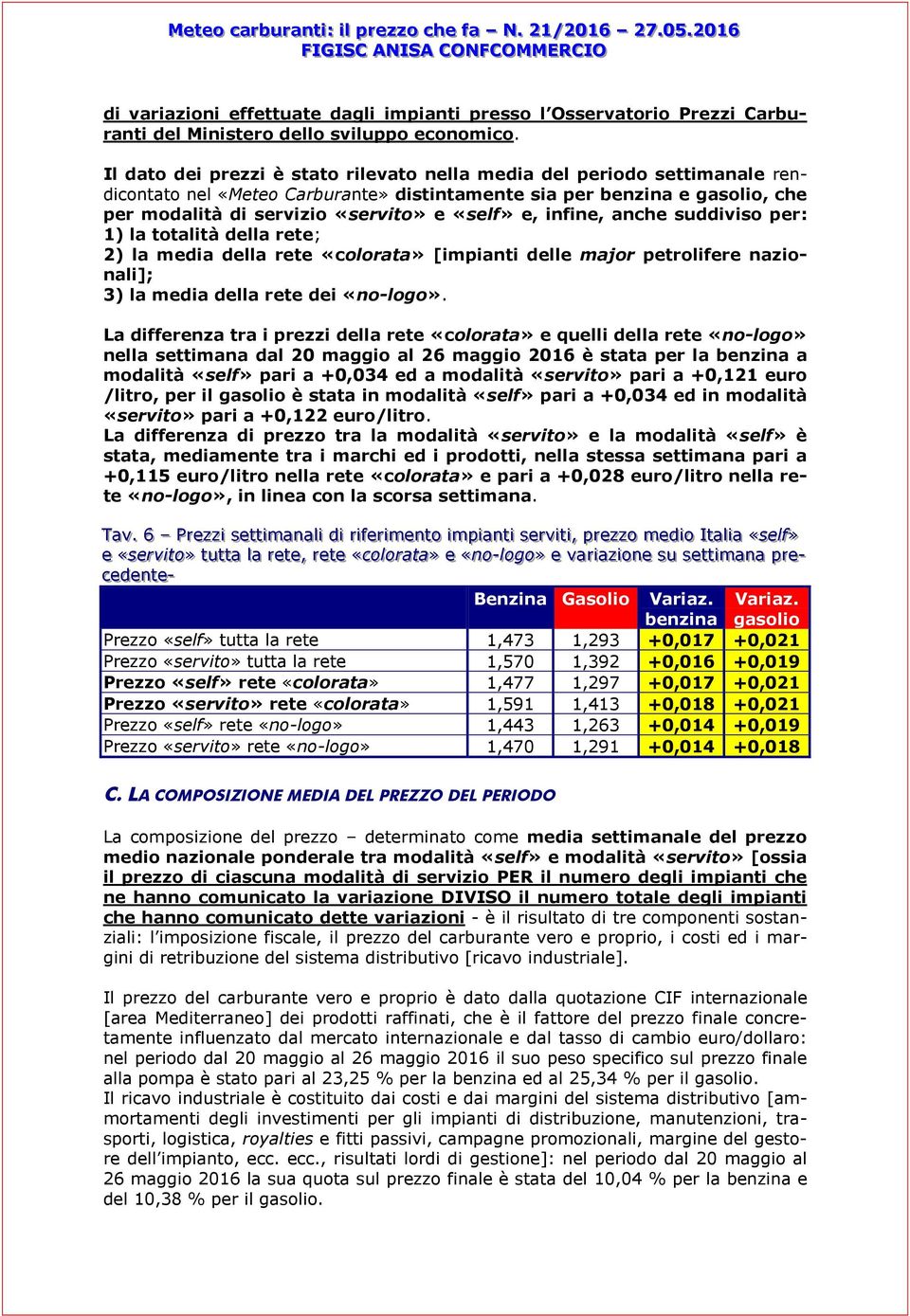 infine, anche suddiviso per: 1) la totalità della rete; 2) la media della rete «colorata» [impianti delle major petrolifere nazionali]; 3) la media della rete dei «no-logo».