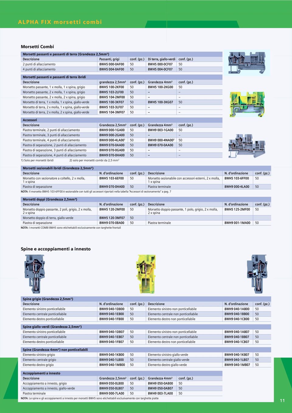 ) 2 punti di allacciamento 8WH5 000-0AF00 50 8WH5 000-0CF07 50 4 punti di allacciamento 8WH5 004-0AF00 50 8WH5 004-0CF07 50 Morsetti passanti e passanti di terra ibridi Descrizione grandezza 2,5mm²