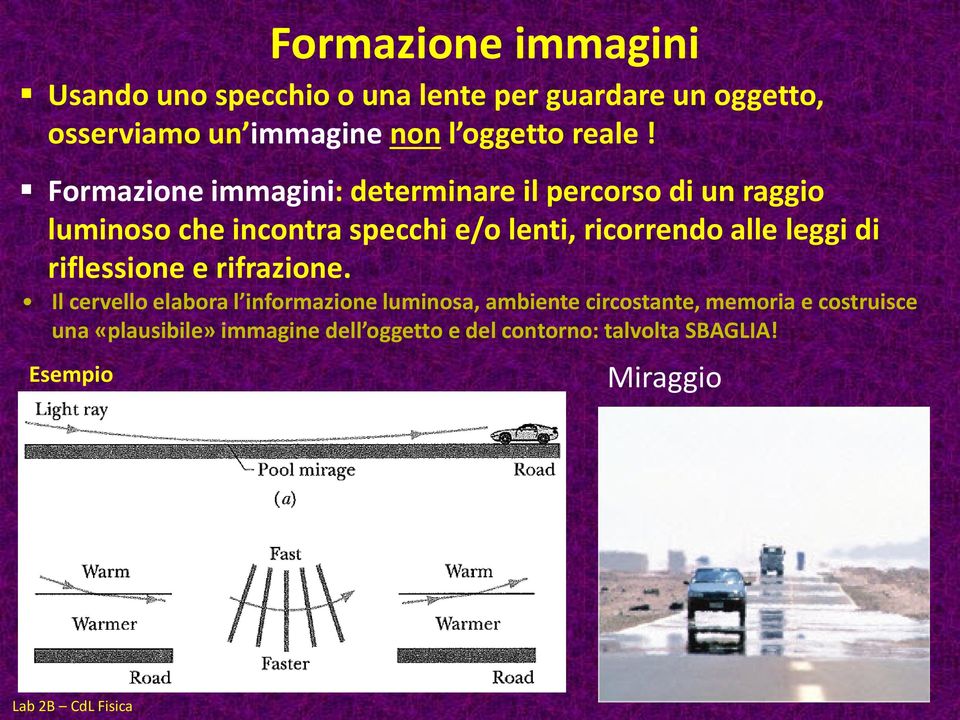 Formazione immagini: determinare il percorso di un raggio luminoso che incontra specchi e/o lenti, ricorrendo