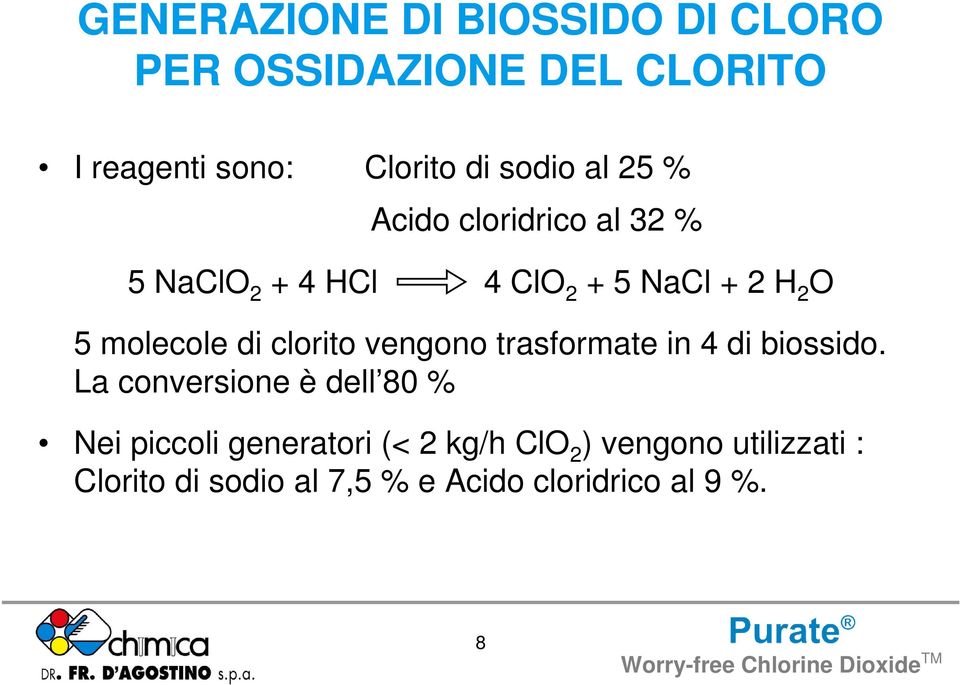 molecole di clorito vengono trasformate in 4 di biossido.