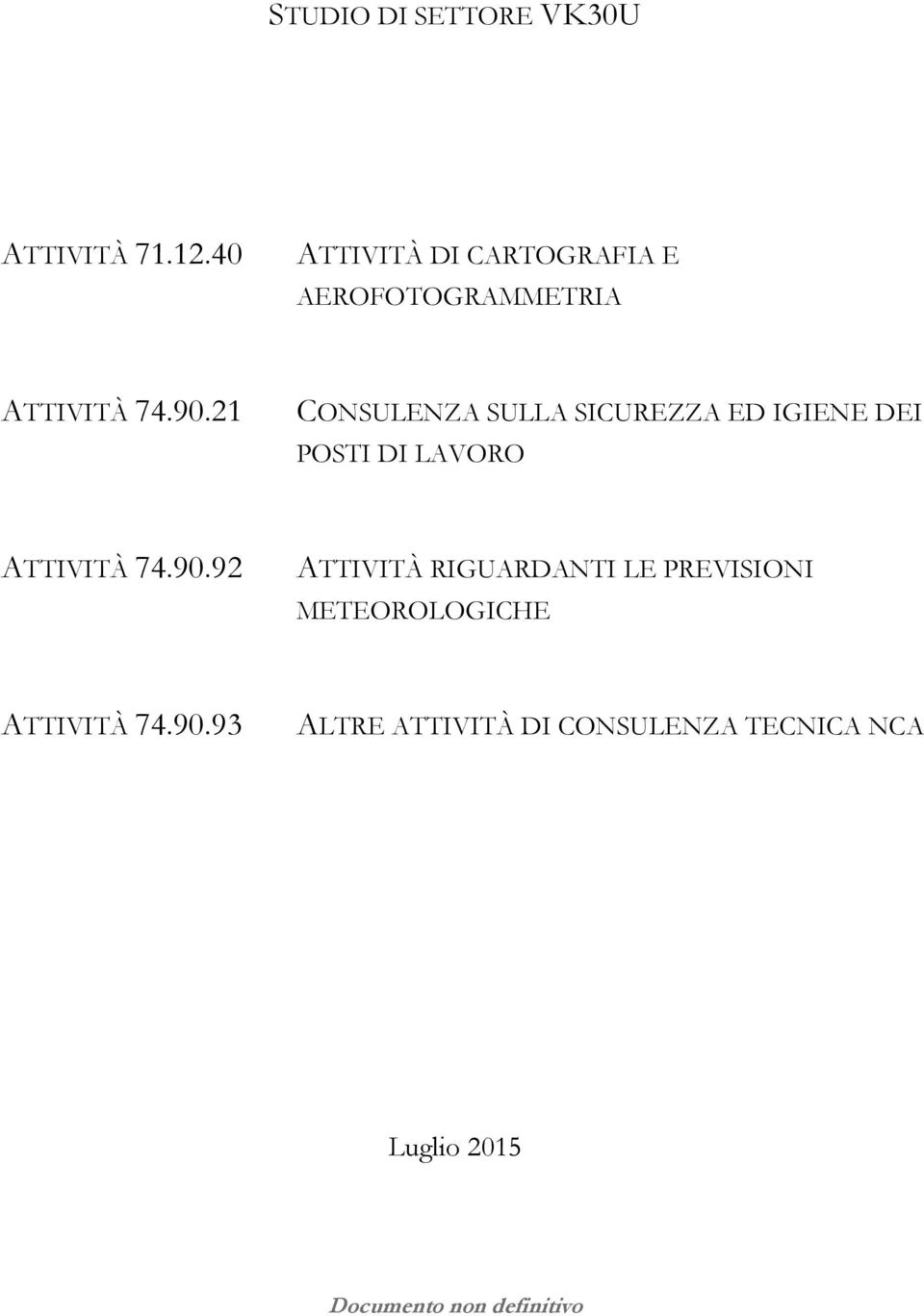 21 CONSULENZA SULLA SICUREZZA ED IGIENE DEI POSTI DI LAVORO ATTIVITÀ 74.90.