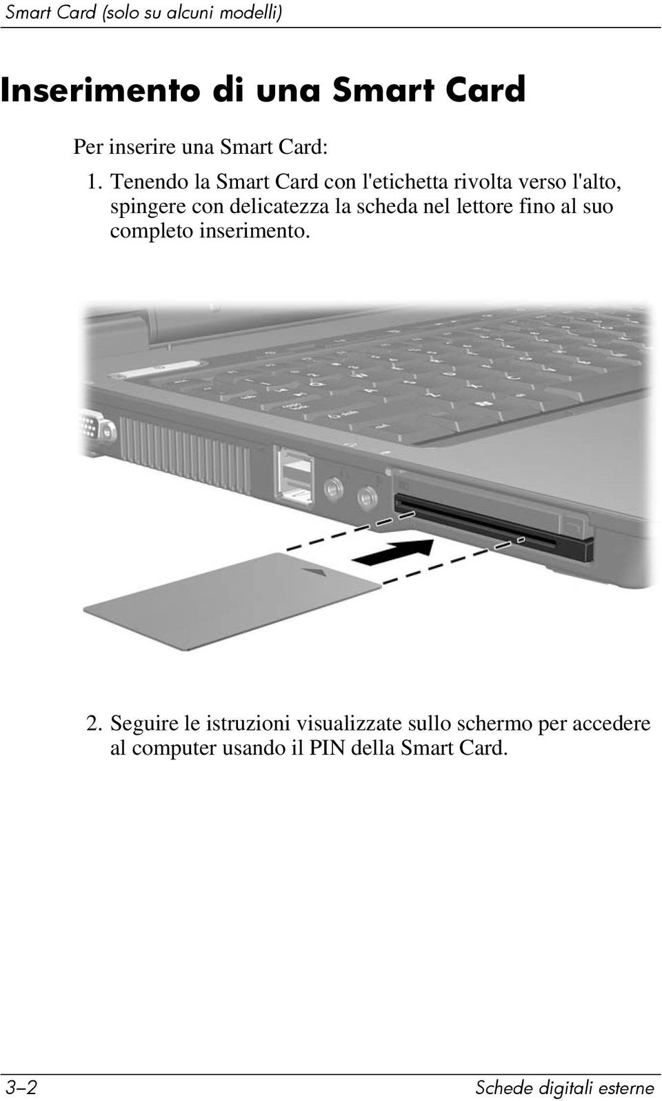 Tenendo la Smart Card con l'etichetta rivolta verso l'alto, spingere con delicatezza la