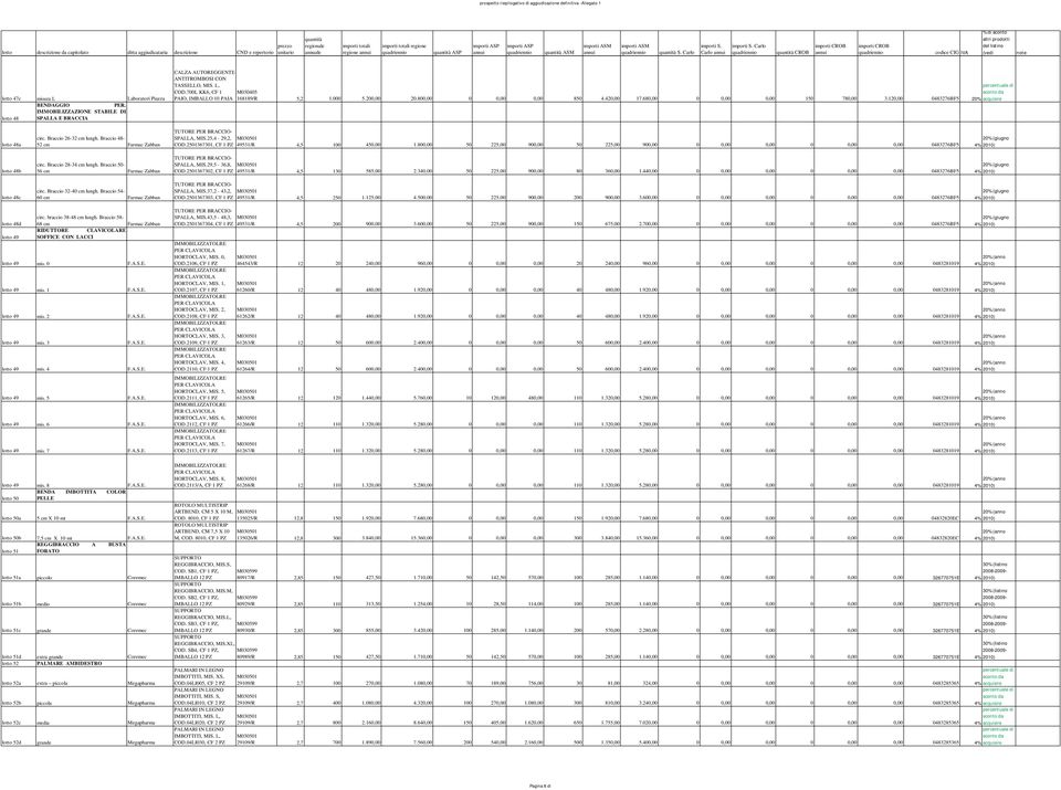 Carlo importi S. Carlo quantità CROB codice CIG IVA % di altri prodotti del listino (vedi note lotto 47c misura L Laboratori Piazza BENDAGGIO PER.