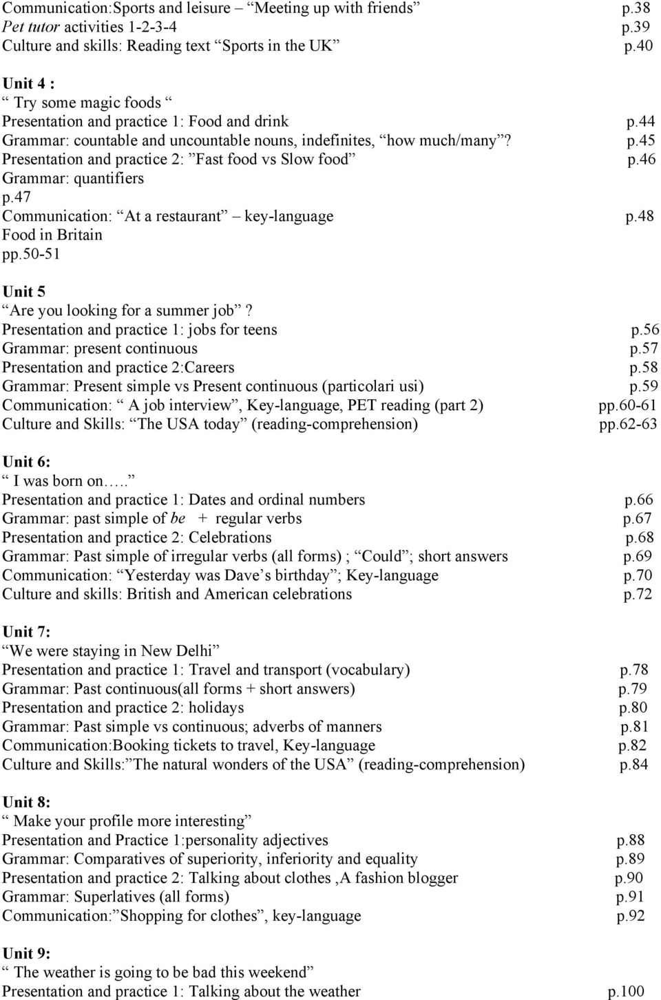 46 Grammar: quantifiers p.47 Communication: At a restaurant key-language p.48 Food in Britain pp.50-51 Unit 5 Are you looking for a summer job? Presentation and practice 1: jobs for teens p.