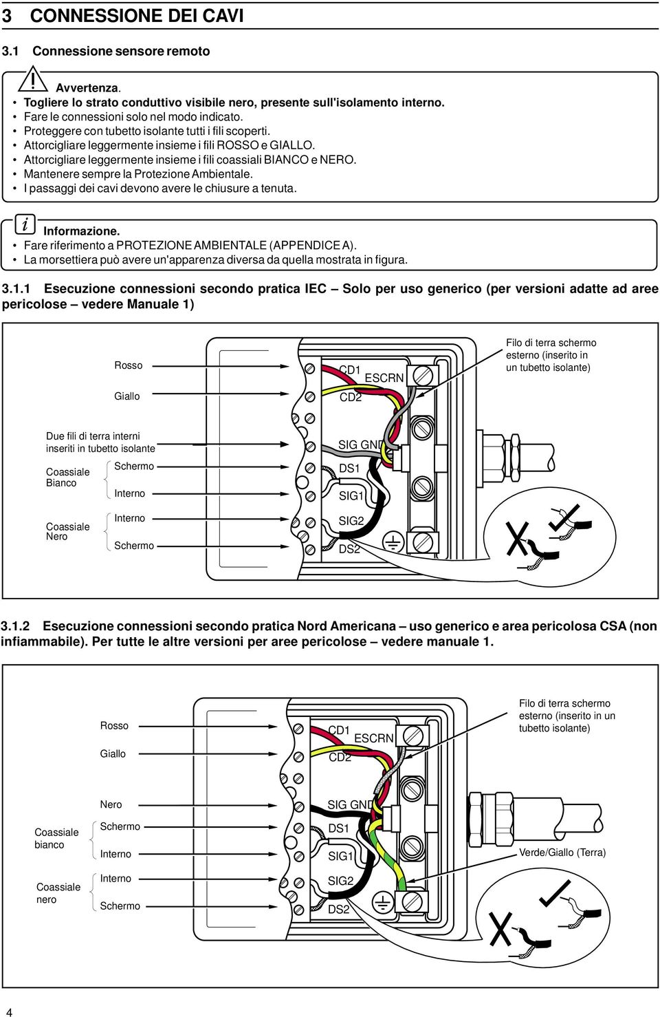 Mantenere sempre la Protezione Ambientale. I passaggi dei cavi devono avere le chiusure a tenuta. Informazione. Fare riferimento a PROTEZIONE AMBIENTALE (APPENDICE A).