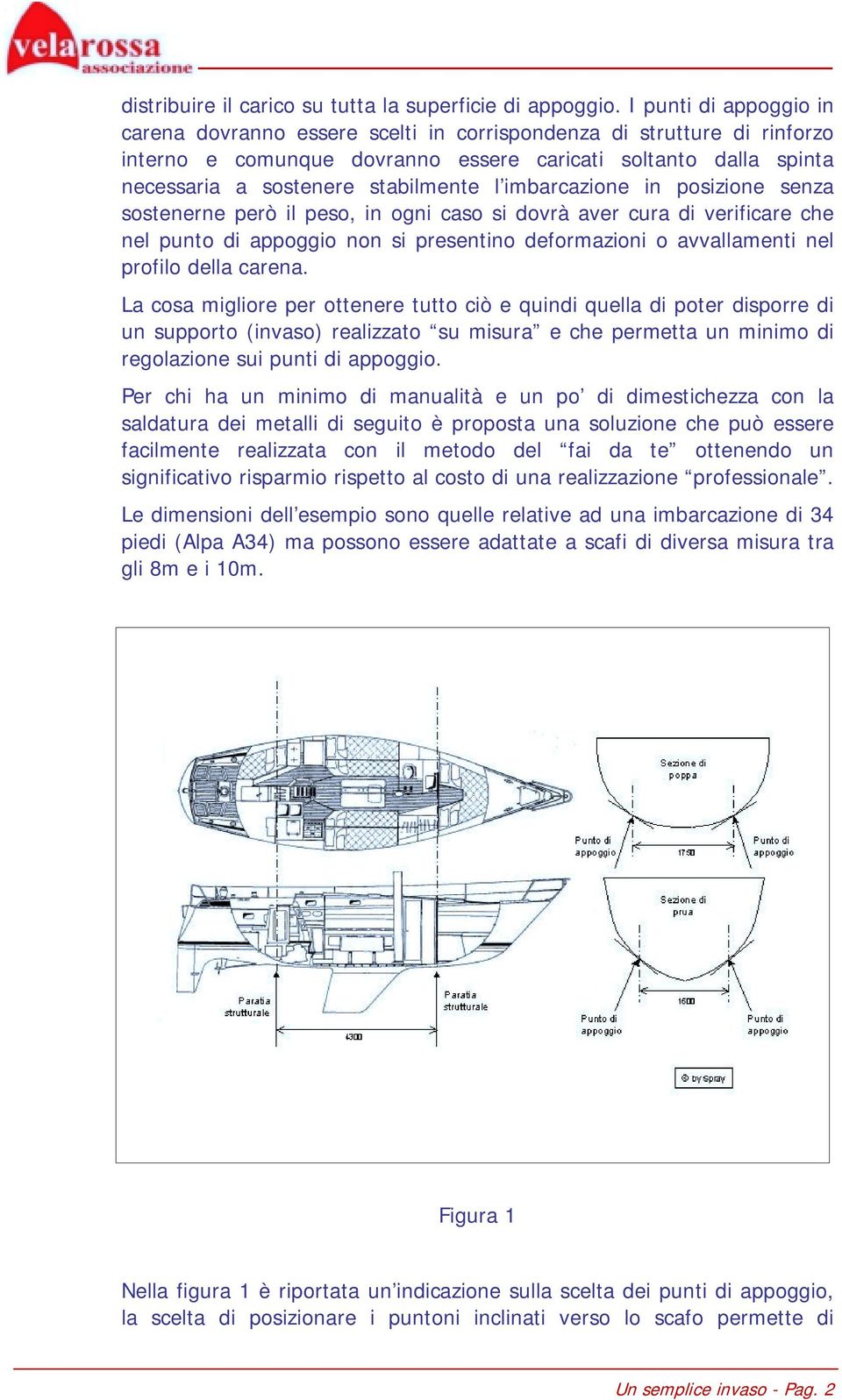 imbarcazione in posizione senza sostenerne però il peso, in ogni caso si dovrà aver cura di verificare che nel punto di appoggio non si presentino deformazioni o avvallamenti nel profilo della carena.