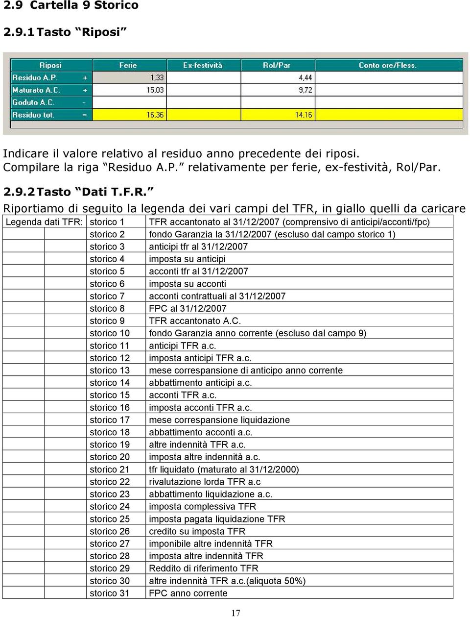 fondo Garanzia la 31/12/2007 (escluso dal campo storico 1) storico 3 anticipi tfr al 31/12/2007 storico 4 imposta su anticipi storico 5 acconti tfr al 31/12/2007 storico 6 imposta su acconti storico