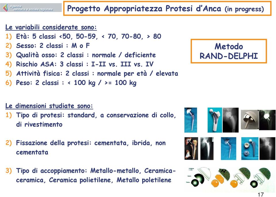 IV 5) Attività fisica: 2 classi : normale per età / elevata 6) Peso: 2 classi : < 100 kg / >= 100 kg Metodo RAND-DELPHI Le dimensioni studiate sono: 1) Tipo di