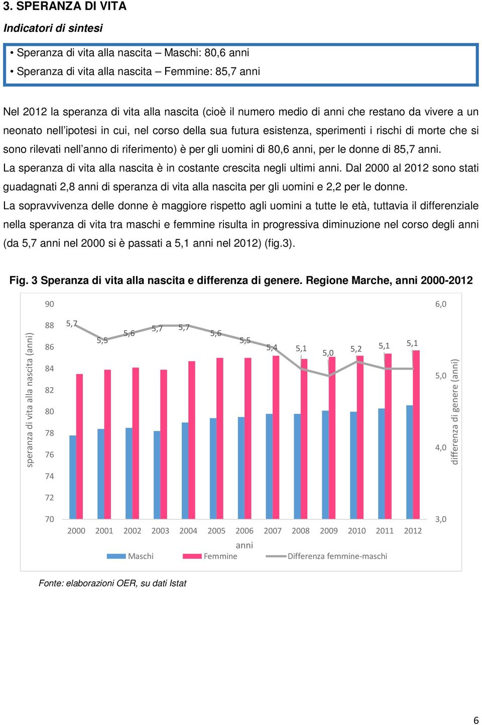 uomini di 80,6 anni, per le donne di 85,7 anni. La speranza di vita alla nascita è in costante crescita negli ultimi anni.