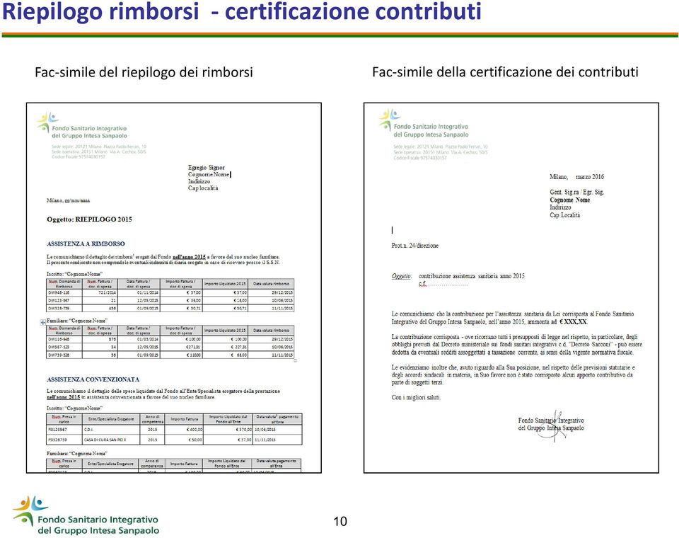 Fac-simile del riepilogo dei