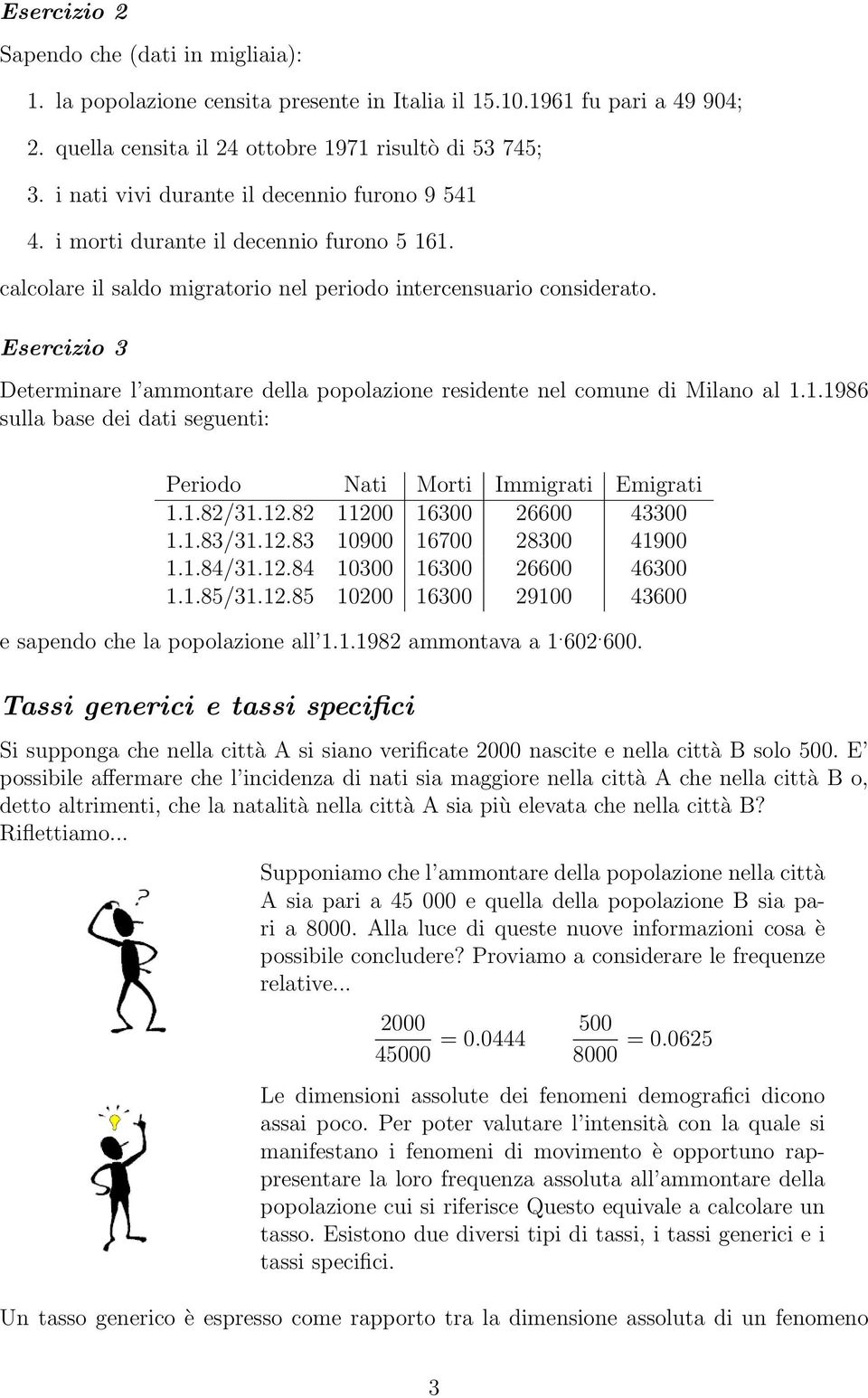 Esercizio 3 Determinare l ammontare della popolazione residente nel comune di Milano al 1.1.1986 sulla base dei dati seguenti: Periodo Nati Morti Immigrati Emigrati 1.1.8/31.1.8 1100 16300 6600 43300 1.