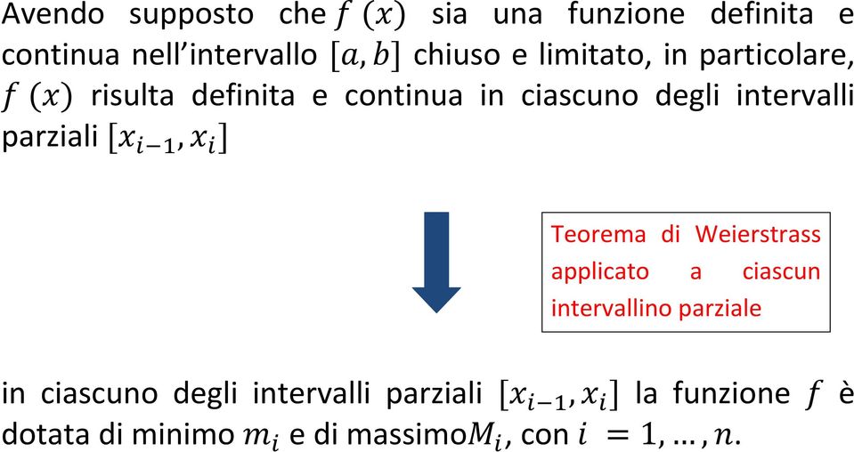 parziali [, ] Teorema di Weierstrass applicato a ciascun intervallino parziale in