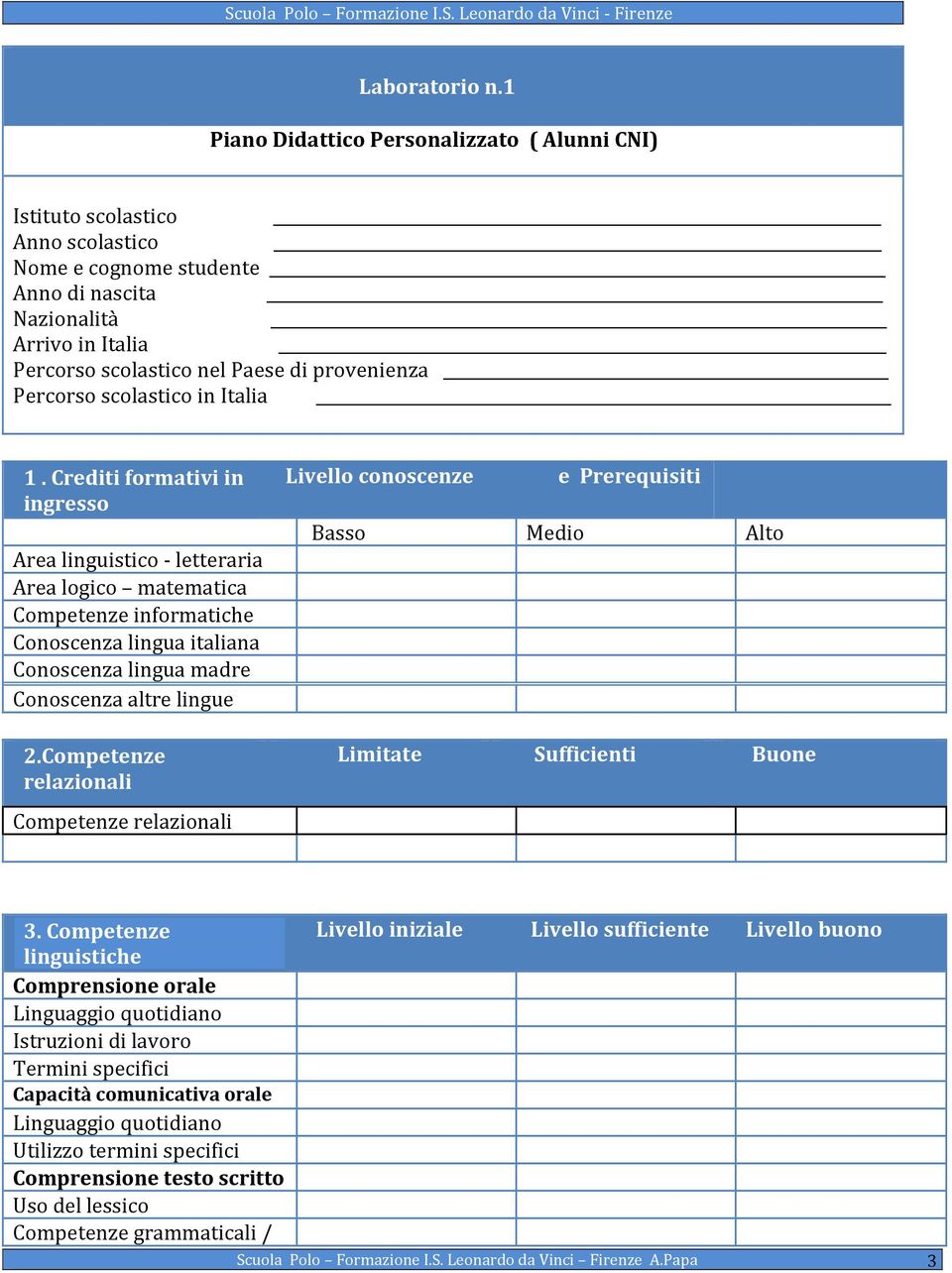 Percorso scolastico in Italia 1.