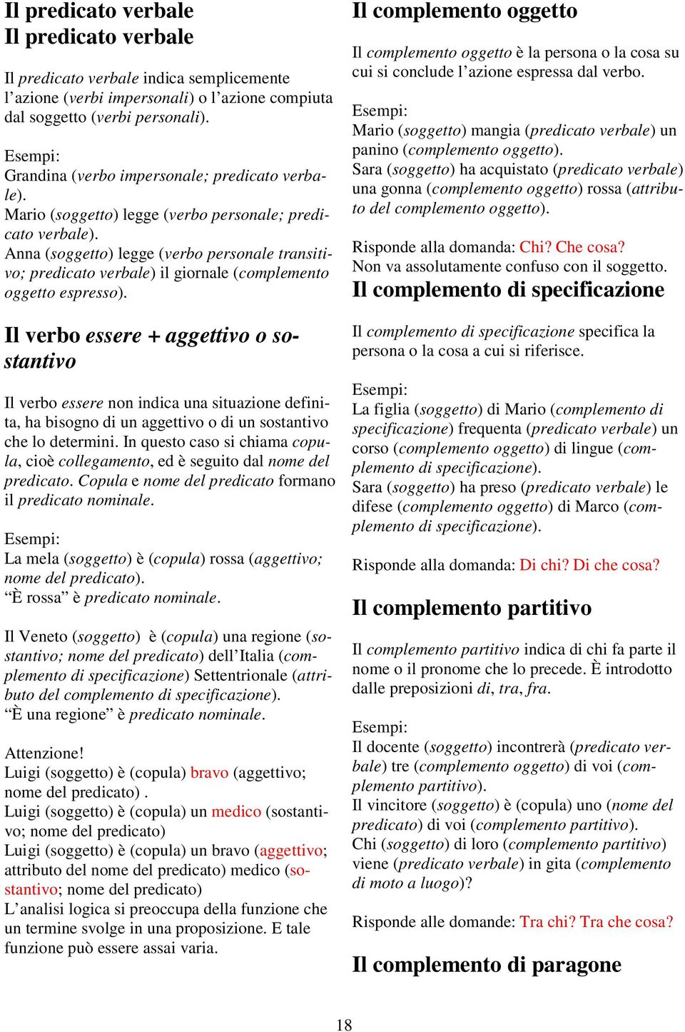 Anna (soggetto) legge (verbo personale transitivo; predicato verbale) il giornale (complemento oggetto espresso).