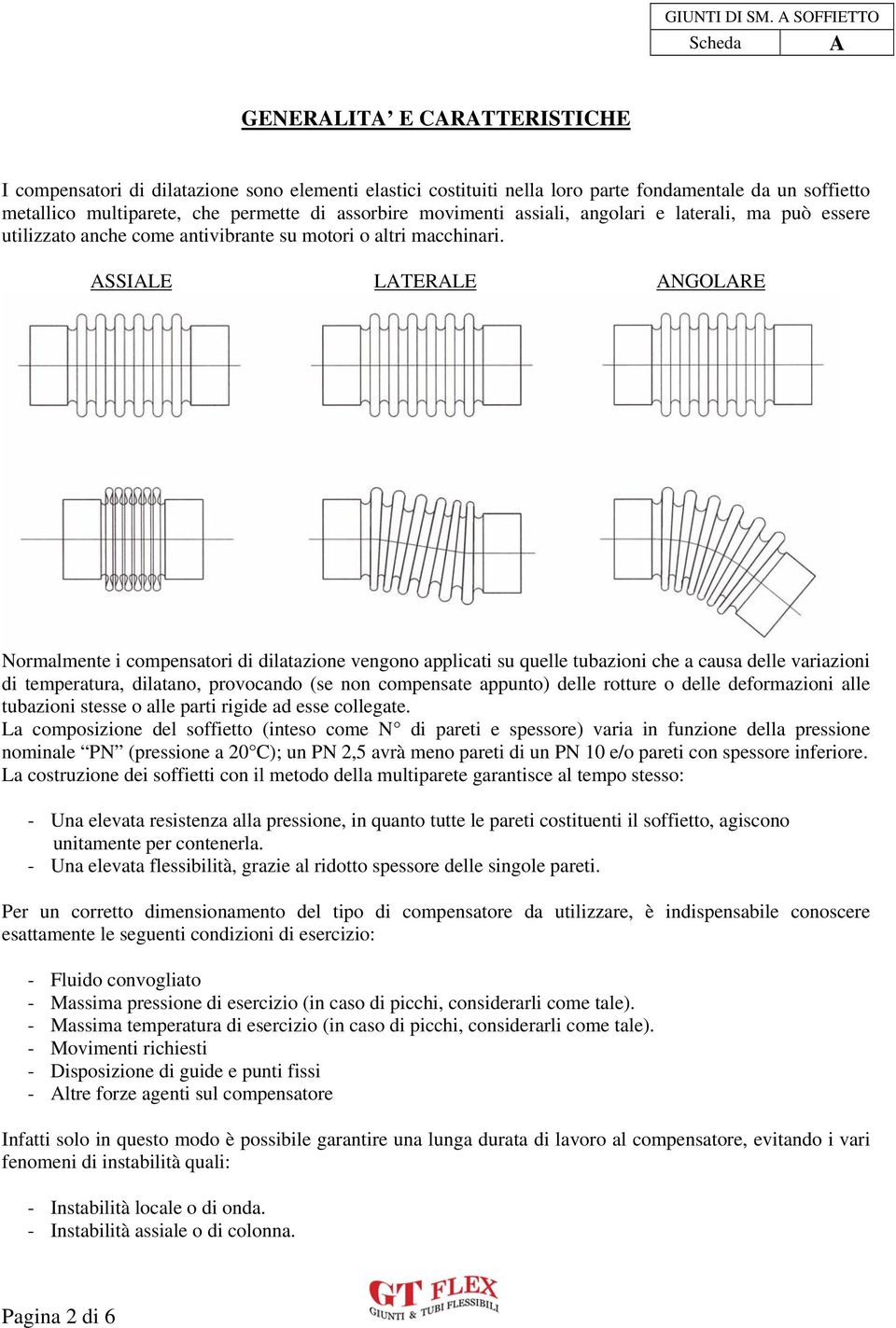 ASSIALE LATERALE ANGOLARE Normalmente i compensatori di dilatazione vengono applicati su quelle tubazioni che a causa delle variazioni di temperatura, dilatano, provocando (se non compensate appunto)