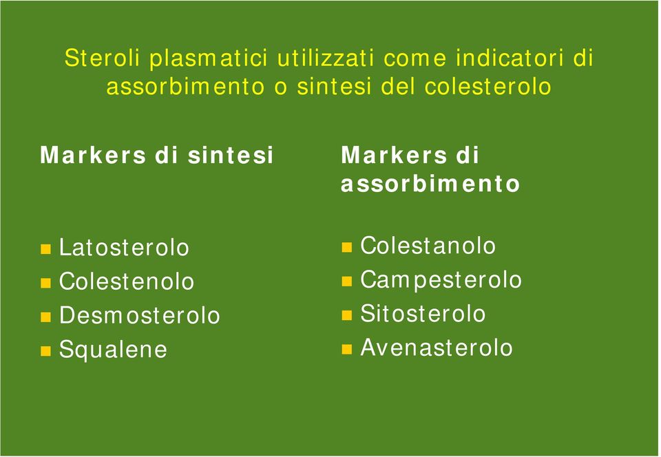 sintesi Markers di assorbimento Latosterolo Colestenolo