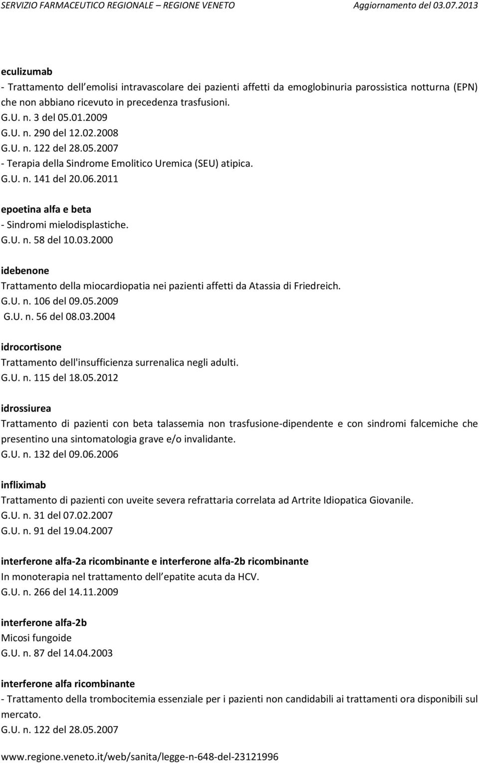 2000 idebenone Trattamento della miocardiopatia nei pazienti affetti da Atassia di Friedreich. G.U. n. 106 del 09.05.2009 G.U. n. 56 del 08.03.