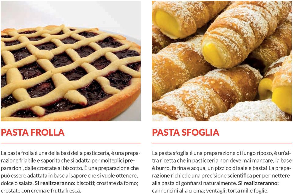 Si realizzeranno: biscotti; crostate da forno; crostate con crema e frutta fresca.