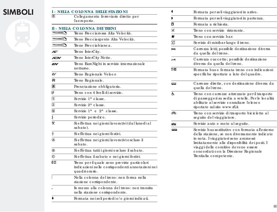 peridic Y Si effettu nei girni lvrtivi (dl lunedì l sbt) Z Si effettu nei girni festivi V Si effettu nei girni lvrtivi esclus il sbt W Si effettu tutti i girni esclus il sbt X Si effettu il sbt e nei