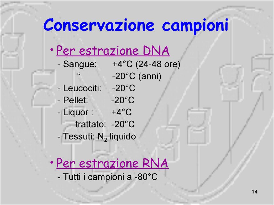 Pellet: -20 C - Liquor : +4 C trattato: -20 C -