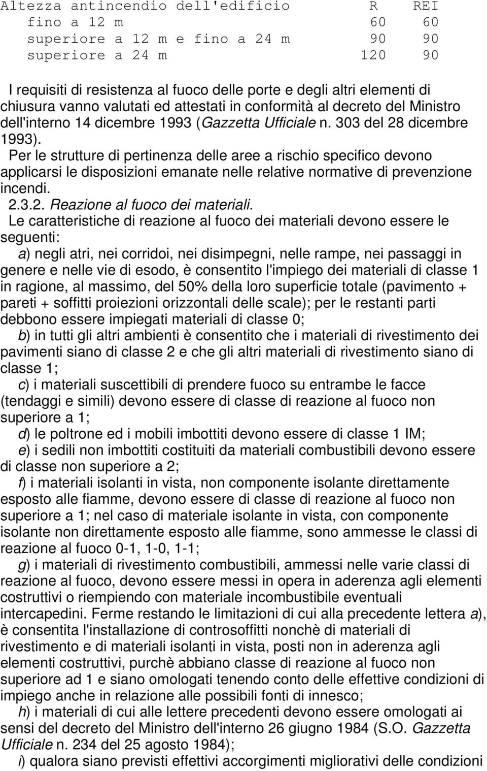 Per le strutture di pertinenza delle aree a rischio specifico devono applicarsi le disposizioni emanate nelle relative normative di prevenzione incendi. 2.3.2. Reazione al fuoco dei materiali.