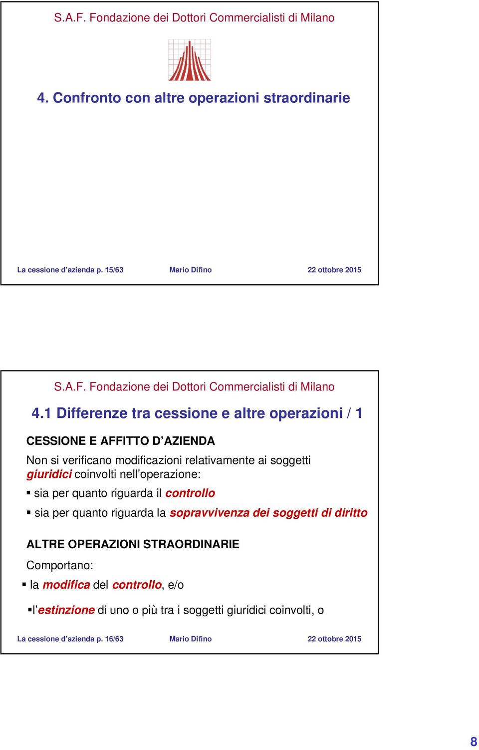 coinvolti nell operazione: sia per quanto riguarda il controllo sia per quanto riguarda la sopravvivenza dei soggetti di diritto ALTRE OPERAZIONI