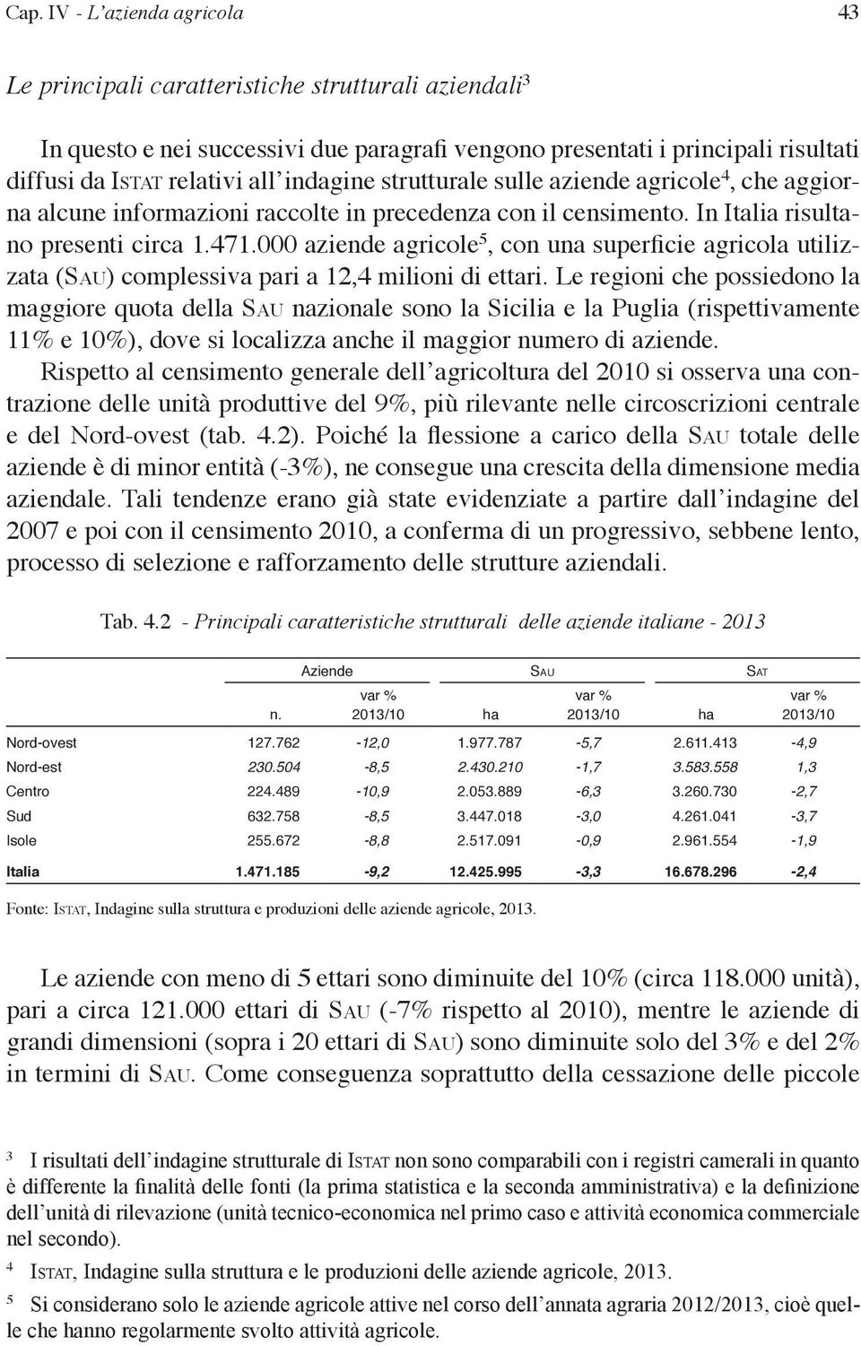 000 aziende agricole 5, con una superficie agricola utilizzata (Sau) complessiva pari a 12,4 milioni di ettari.