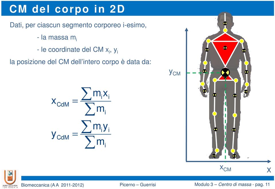 posizione del CM dell intero corpo è data da: y CM x y CdM