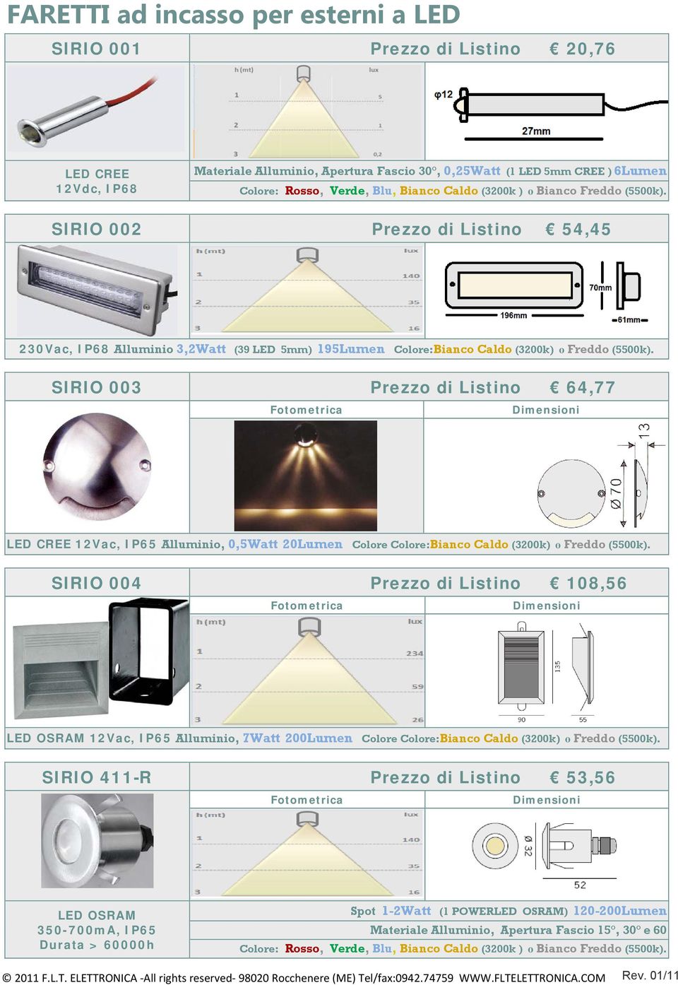 SIRIO 003 Prezzo di Listino 64,77 Alluminio, 0,5Watt 20Lumen Colore Colore:Bianco Caldo (3200k) o Freddo (5500k).