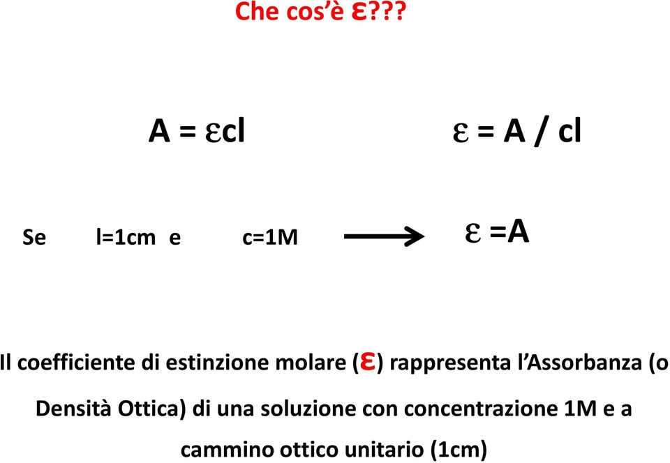 coefficiente di estinzione molare (ε) rappresenta l