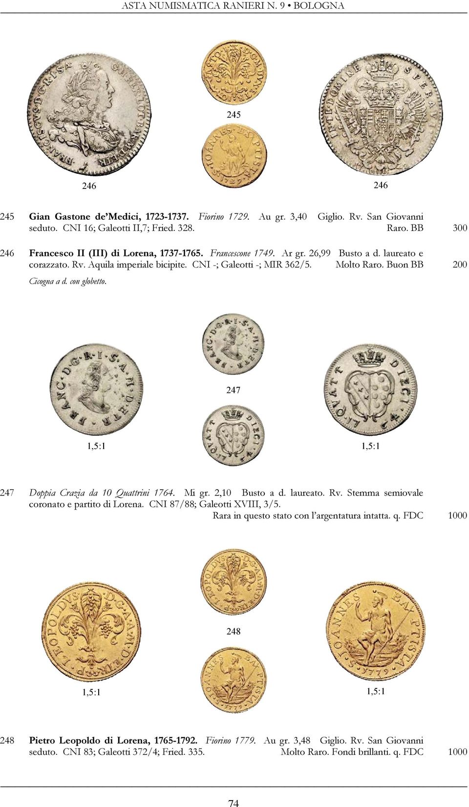 247 Doppia Crazia da 10 Quattrini 1764. Mi gr. 2,10 Busto a d. laureato. Rv. Stemma semiovale coronato e partito di Lorena. CNI 87/88; Galeotti XVIII, 3/5.