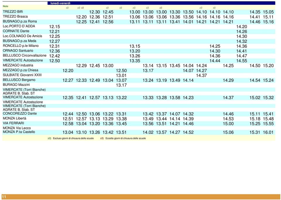COLNAGO De Amicis 12.25 14.30 BUSNAGO p.za Meda 12.27 14.32 RONCELLO p.le Milano 12.31 13.15 14.25 14.36 ORNAGO Santuario 12.36 13.20 14.30 14.41 BELLUSCO Circonvallazione 12.42 13.26 14.36 14.
