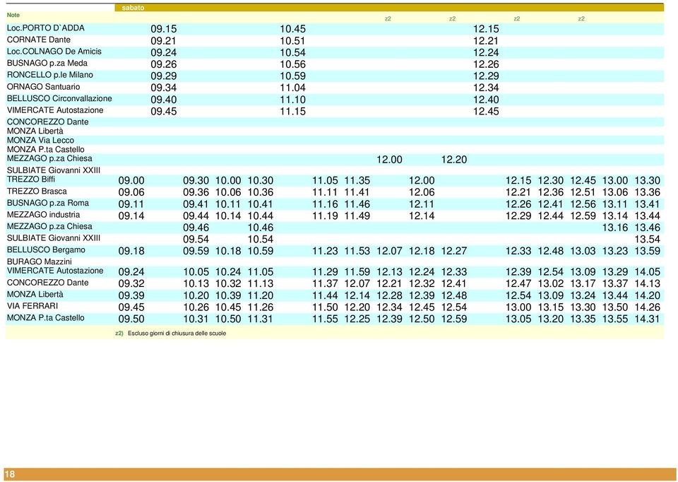 za Chiesa 12.00 12.20 SULBIATE Giovanni XXIII TREZZO Biffi 09.00 09.30 10.00 10.30 11.05 11.35 12.00 12.15 12.30 12.45 13.00 13.30 TREZZO Brasca 09.06 09.36 10.06 10.36 11.11 11.41 12.06 12.21 12.