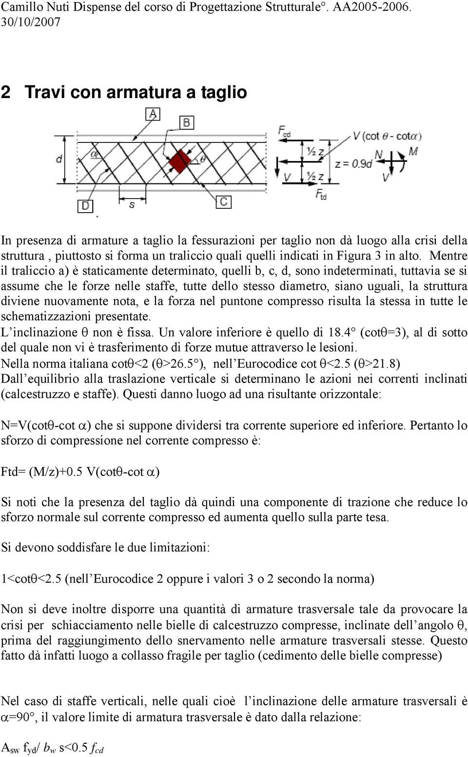 diviene nuovamente nota, e la forza nel puntone compresso risulta la stessa in tutte le schematizzazioni presentate. L inclinazione θ non è fissa. Un valore inferiore è quello di 18.