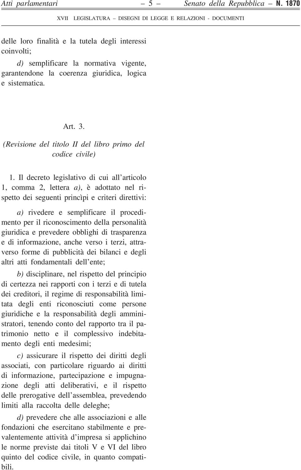 (Revisione del titolo II del libro primo del codice civile) 1.