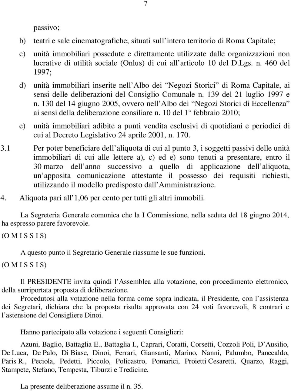 139 del 21 luglio 1997 e n. 130 del 14 giugno 2005, ovvero nell Albo dei Negozi Storici di Eccellenza ai sensi della deliberazione consiliare n.