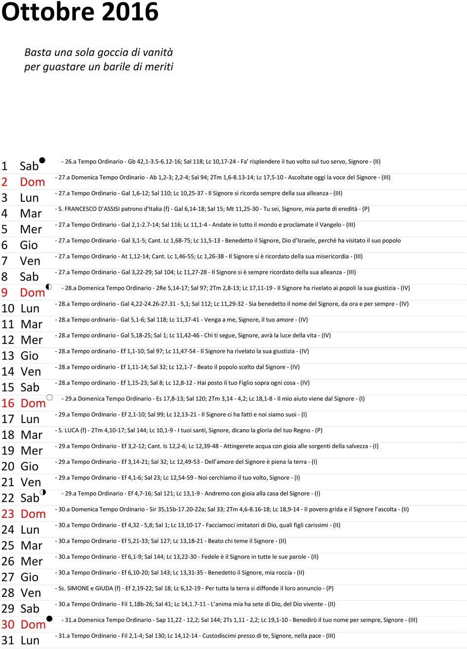 a Tempo Ordinario - Gal 1,6-12; Sal 110; Lc 10,25-37 - Il Signore si ricorda sempre della sua alleanza - (III) 4 Mar - S.