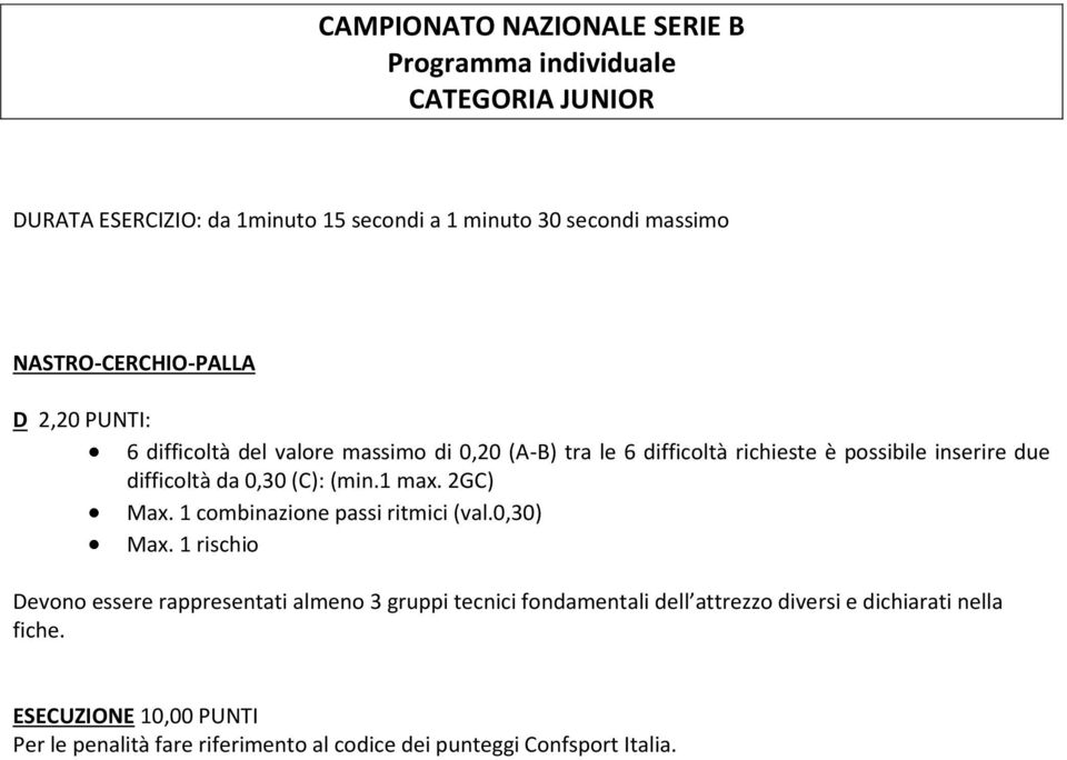 richieste è possibile inserire due difficoltà da 0,30 (C): (min.1 max. 2GC) Max. 1 combinazione passi ritmici (val.