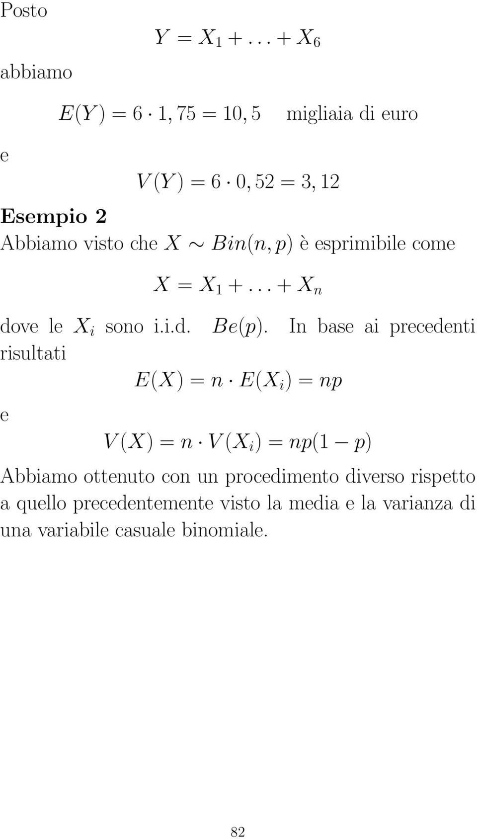 Bin(n, p) è esprimibile come X = X 1 +... + X n dove le X i sono i.i.d. Be(p).