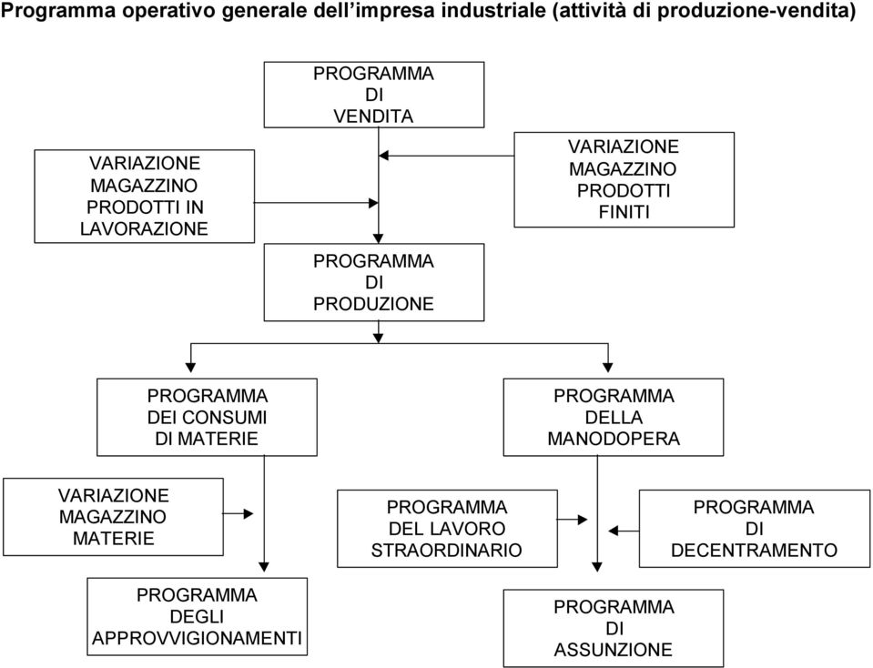 PRODOTTI FINITI PROGRAMMA DEI CONSUMI DI MATERIE PROGRAMMA DELLA MANODOPERA VARIAZIONE MAGAZZINO MATERIE