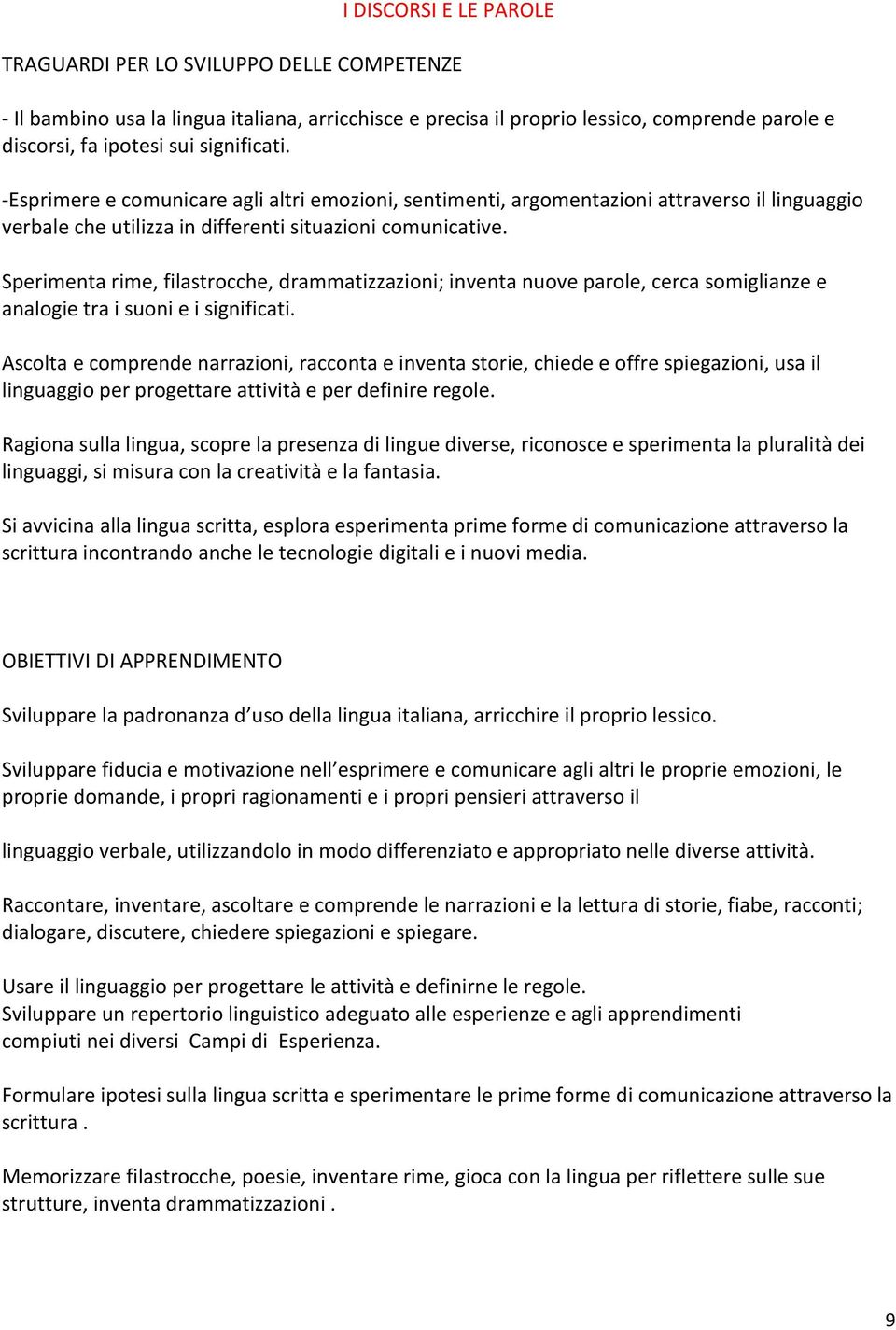 Sperimenta rime, filastrocche, drammatizzazioni; inventa nuove parole, cerca somiglianze e analogie tra i suoni e i significati.