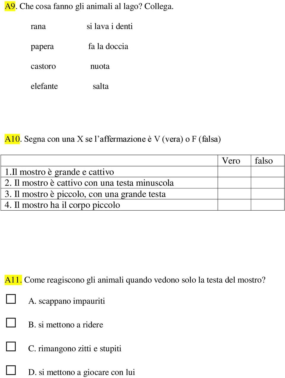 Il mostro è cattivo con una testa minuscola 3. Il mostro è piccolo, con una grande testa 4.