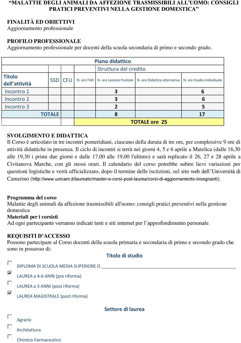 ore Didattica alternativa N.