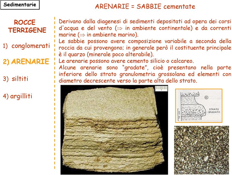 Le sabbie possono avere composizione variabile a seconda della roccia da cui provengono; in generale però il costituente principale è il quarzo (minerale poco