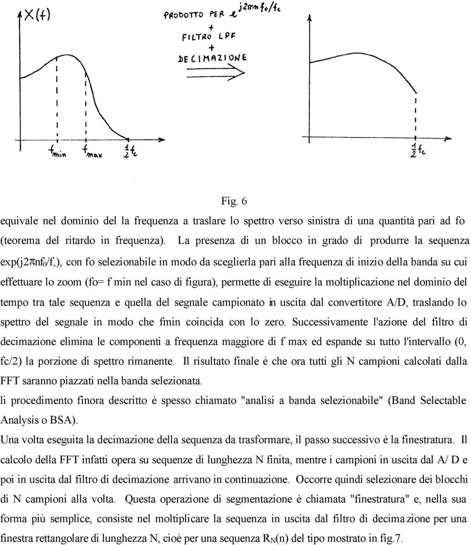 nel caso di figura), permette di eseguire la moltiplicazione nel dominio del tempo tra tale sequenza e quella del segnale campionato in uscita dal convertitore A/D, traslando lo spettro del segnale