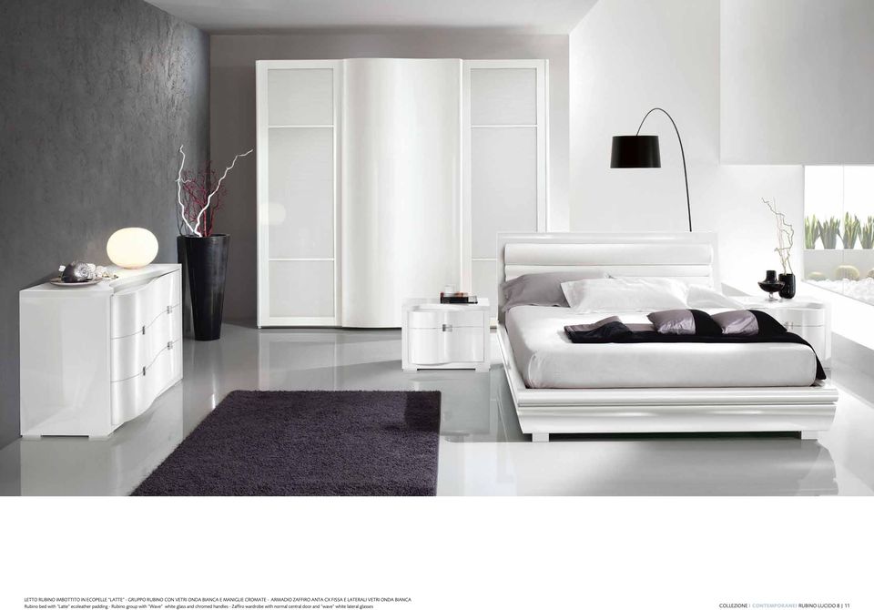 ecoleather padding - Rubino group with Wave white glass and chromed handles - Zaffiro wardrobe